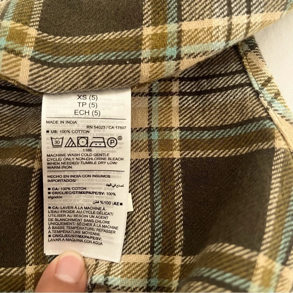 NWT Old Navy Boy Size XS (5) Soft-Brushed Flannel Pocket Shirt Green/Brwn Plaid